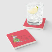 Grappig kersttaartje-Cartoon Stenen Onderzetter (Zijkant)