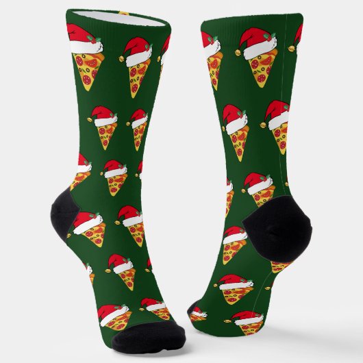 Grappig kerstvizza-slices in Santa Hats Green Sokken (Gebogen)