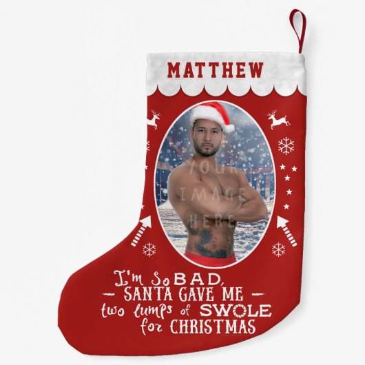 Grappig kerstwerk Weightlift Aangepaste foto Kleine Kerstsok (Achterkant)