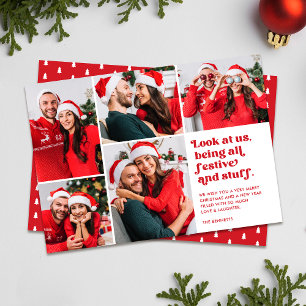 Grappig Kijk ons 5 Fotocollage Kerstmis Feestdagenkaart