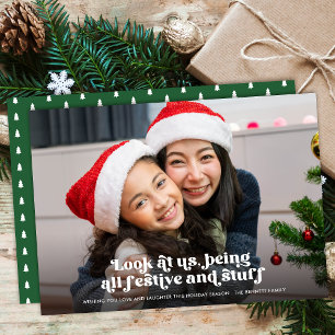 Grappig kijk ons kerst volledige foto Groen Feestdagenkaart