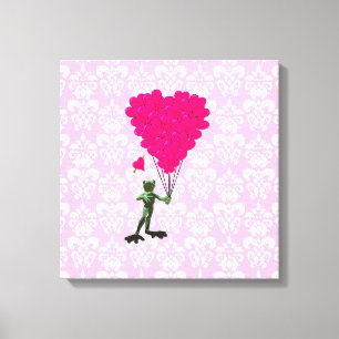 Grappig kikker cartoon en roze hart op vouw canvas afdruk