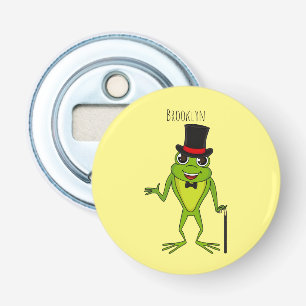 Grappig kikker met bovenste hoed cartoon button flesopener