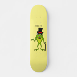 Grappig kikker met bovenste hoed cartoon skateboard