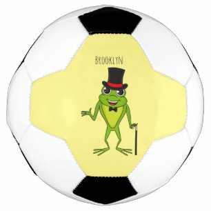 Grappig kikker met bovenste hoed cartoon voetbal