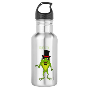 Grappig kikker met bovenste hoed cartoon waterfles