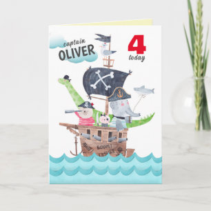 Grappig Kinder Pirate Animals Verjaardagsgroet Kaart