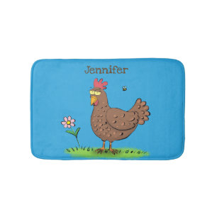 Grappig kippenbijtende witte cartoon badmat