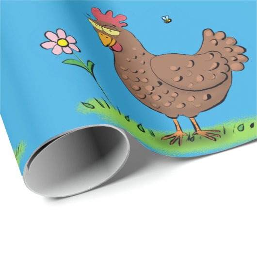 Grappig kippenbijtende witte cartoon cadeaupapier (Rol Hoek)