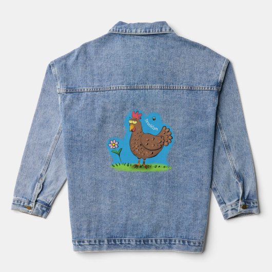 Grappig kippenbijtende witte cartoon denim jacket (Achterkant)