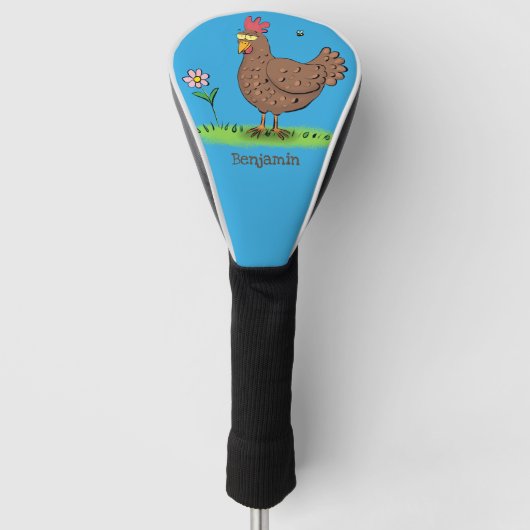 Grappig kippenbijtende witte cartoon golfheadcover (Voorkant)