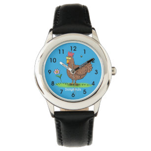 Grappig kippenbijtende witte cartoon horloge