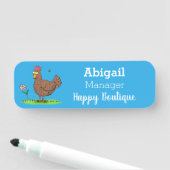 Grappig kippenbijtende witte cartoon naamplaatje (In situ)