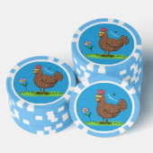 Grappig kippenbijtende witte cartoon poker chips (Opstapeling)