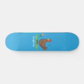 Grappig kippenbijtende witte cartoon skateboard (Horizontaal)