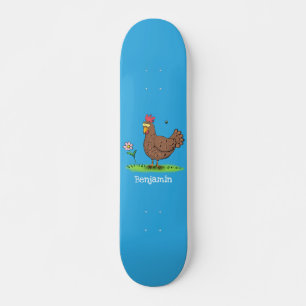 Grappig kippenbijtende witte cartoon skateboard