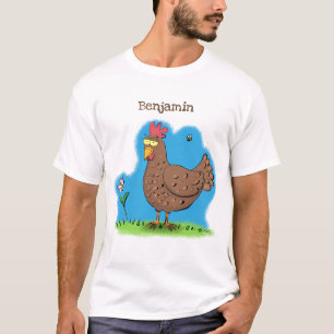 Grappig kippenbijtende witte cartoon t-shirt