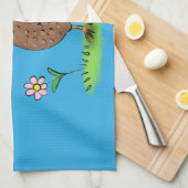 Grappig kippenbijtende witte cartoon theedoek (Quarter Fold)