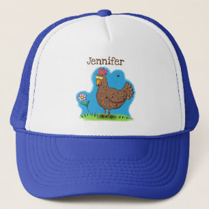 Grappig kippenbijtende witte cartoon trucker pet