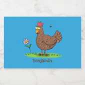 Grappig kippenbijtende witte cartoon voedselcontainer etiket (Enkel label)