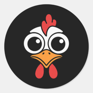 Grappig Kippengezicht Grote Ogen Cartoon Haan Hol Ronde Sticker