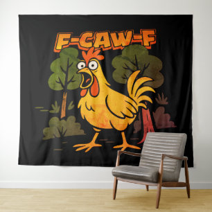 Grappig Kippenontwerp – F-Caw-F Carton Dier Humor Wandkleed