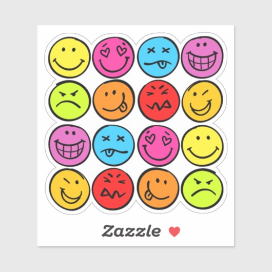 Grappig kleurige gezichten sticker (Vel)