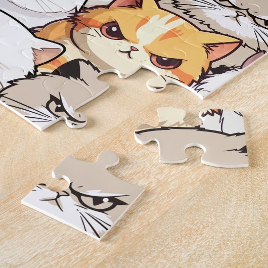 Grappig kleurrijk humeurig miauw katten kitten hui legpuzzel (Zijkant)