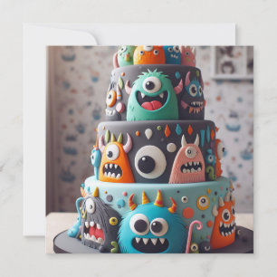 GRAPPIG KLEURRIJK MONSTER CAKE VERJAARDAG KAART