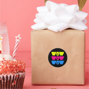 Grappig kleurrijk WOW Gezegde Eenvoudig Roze Blauw Ronde Sticker