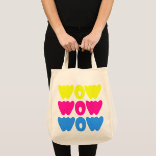 Grappig kleurrijk WOW Gezegde Eenvoudig Roze Blauw Tote Bag