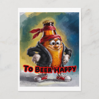 Grappig, Kleurrijke Blikje Bier zeer Gelukkig op e Feestdagenkaart