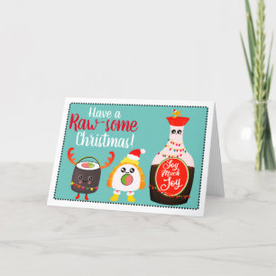 Grappig Kleurrijke Kawaii Sushi Raw-some Kerstmis Feestdagen Kaart