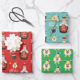 Grappig Kleurrijke Kawaii Sushi Vrolijk Kerstfeest Inpakpapier Vel