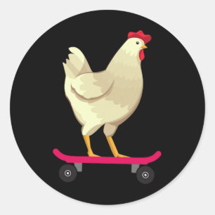 Grappig Knuffel Konijn Skateboard Kip Dieren Cadea Ronde Sticker