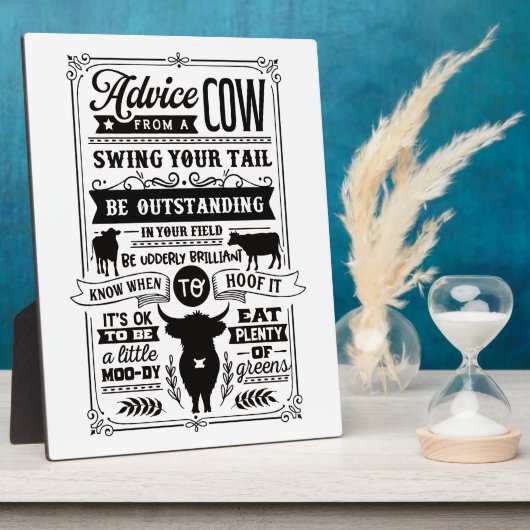 Grappig koe advies word art fotoplaat (Zijkant)