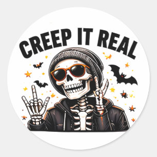 Grappig Koel Skelet Halloween Echt Creeperig Ronde Sticker