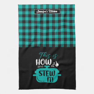 Grappig koken dit is hoe we het patroonpatroon stu theedoek