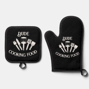 Grappig koken voor mannen - 'Dude Cooking Food' Ovenwant & Pannenlap Set