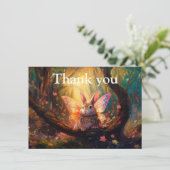 Grappig konijn betoverd bos bedankkaart (Staand voorkant)