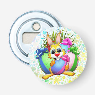 Grappig konijn bijt in een paasei button flesopener