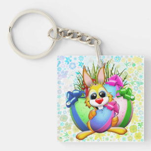 Grappig konijn bijt in een paasei sleutelhanger