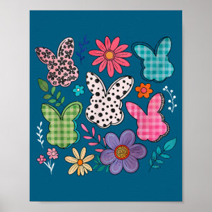 Grappig Konijn Bloemenkleed Konijn Eieren Gelukkig Poster