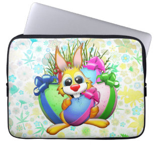 Grappig konijn dat een paasei bijt laptop sleeve