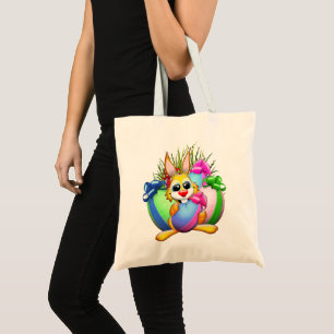 Grappig konijn dat een paasei bijt tote bag