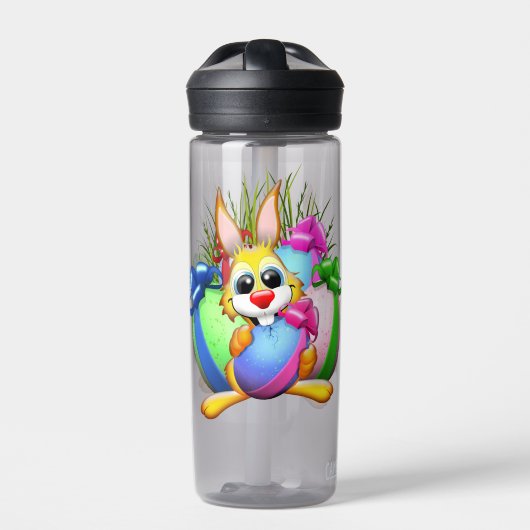 Grappig konijn dat een paasei bijt waterfles (Voorkant)