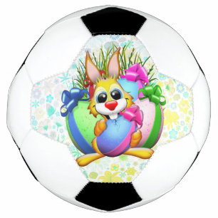 Grappig konijn dat in een paasei bijt voetbal