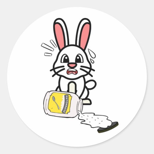 Grappig konijn gemorste mayonaise ronde sticker (Voorkant)
