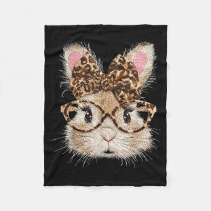 Grappig konijn gezicht bril bandana luipaard konij fleece deken