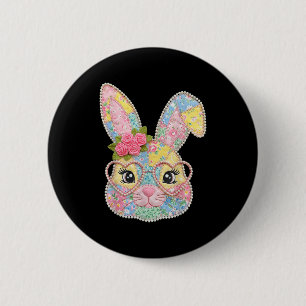 Grappig konijn gezicht bril bloemrijke patchwork k ronde button 5,7 cm